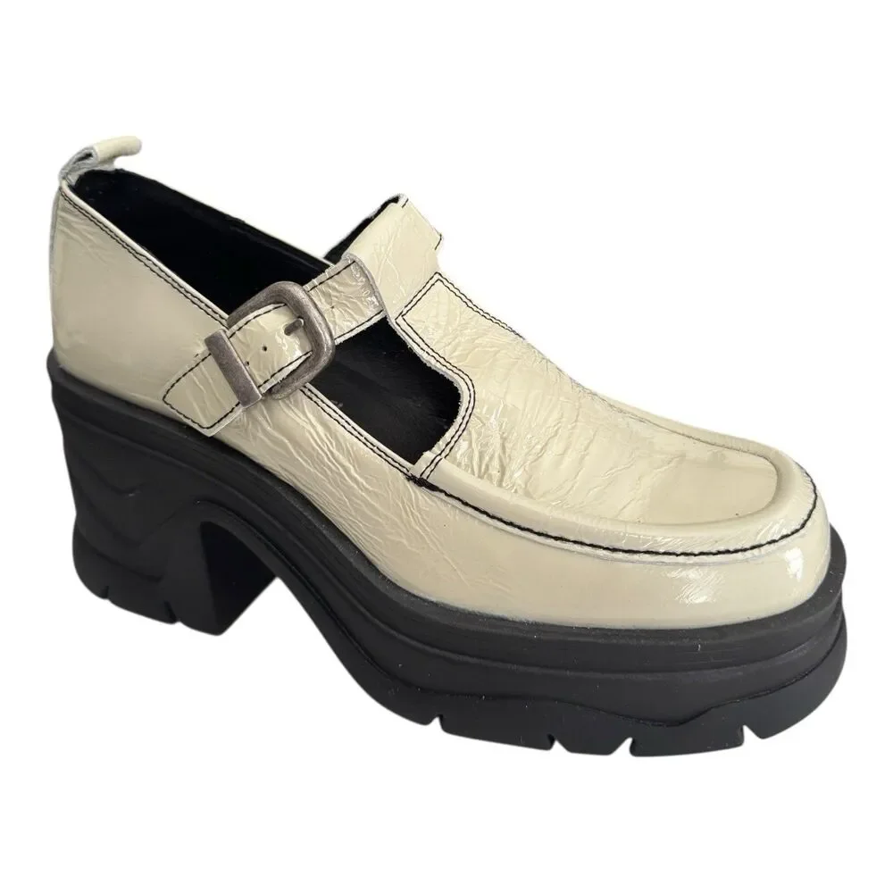 Free People Cream Patent Leather Platform Mary Jane Loafers